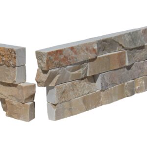 Beige Quartz 6X18 Splitface Ledger Panel Corner