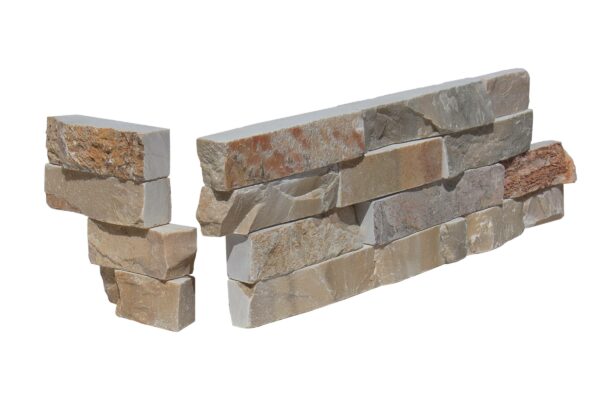 Beige Quartz 6X18 Splitface Ledger Panel Corner