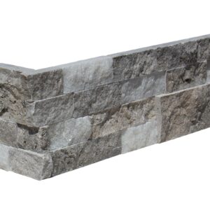 Crystal Silver White Travertine Quartz 6X18 Splitface Ledger Panel Corner