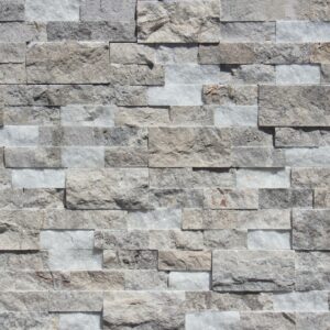 Crystal Silver White Travertine Quartz  6X24 Splitface Ledger Panel