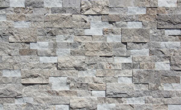 Crystal Silver White Travertine Quartz  6X24 Splitface Ledger Panel
