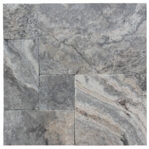 Silver Travertine French Pattern Tumbled Paver 3cm