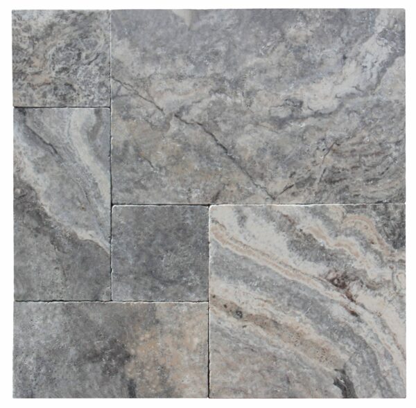 Silver Travertine French Pattern Tumbled Paver 3cm